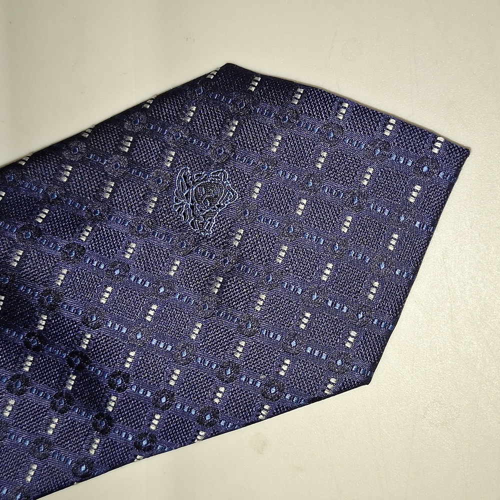 Versace silk necktie - navy blue w diamonds plaid